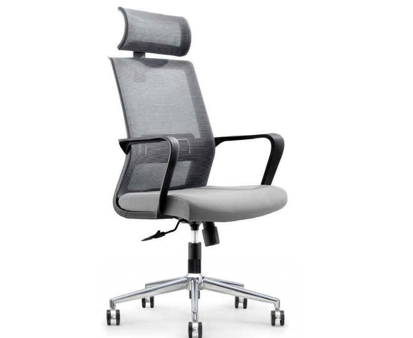 Кресло офисное / Интер / база хром / черный пластик / серая сетка / серая ткань