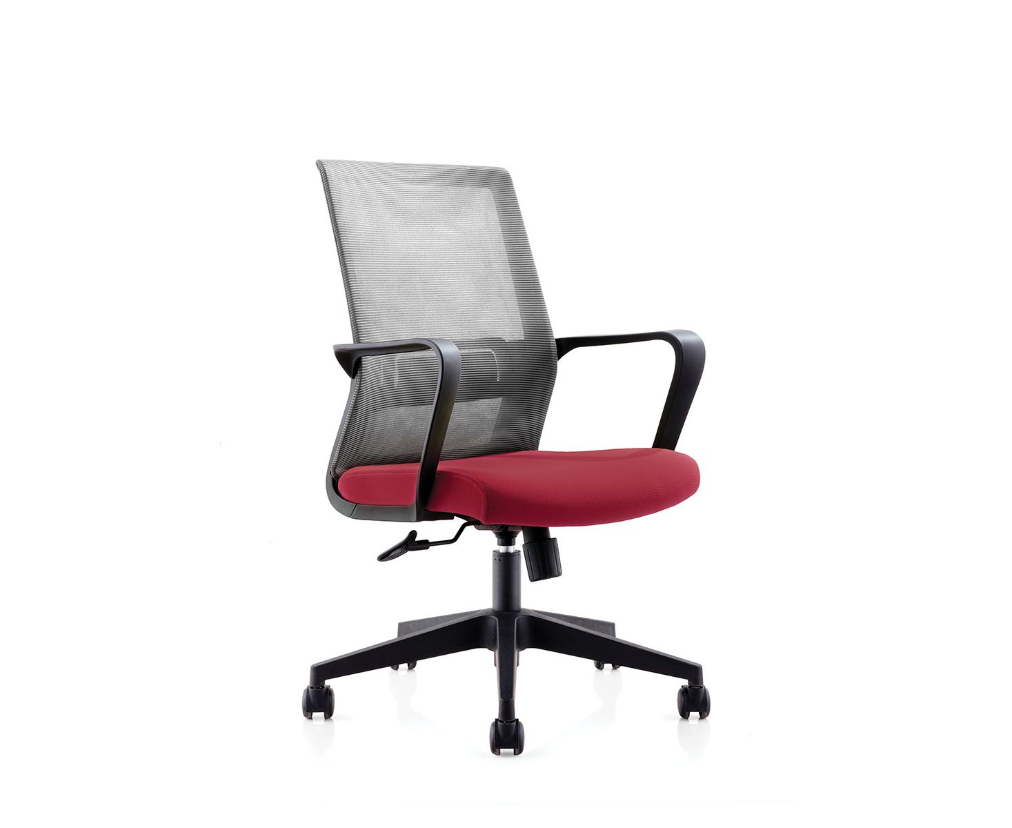 Кресло офисное интер лб чёрный пластик серая сетка вишнёвая ткань CH-180B-OA2016*АК30-63