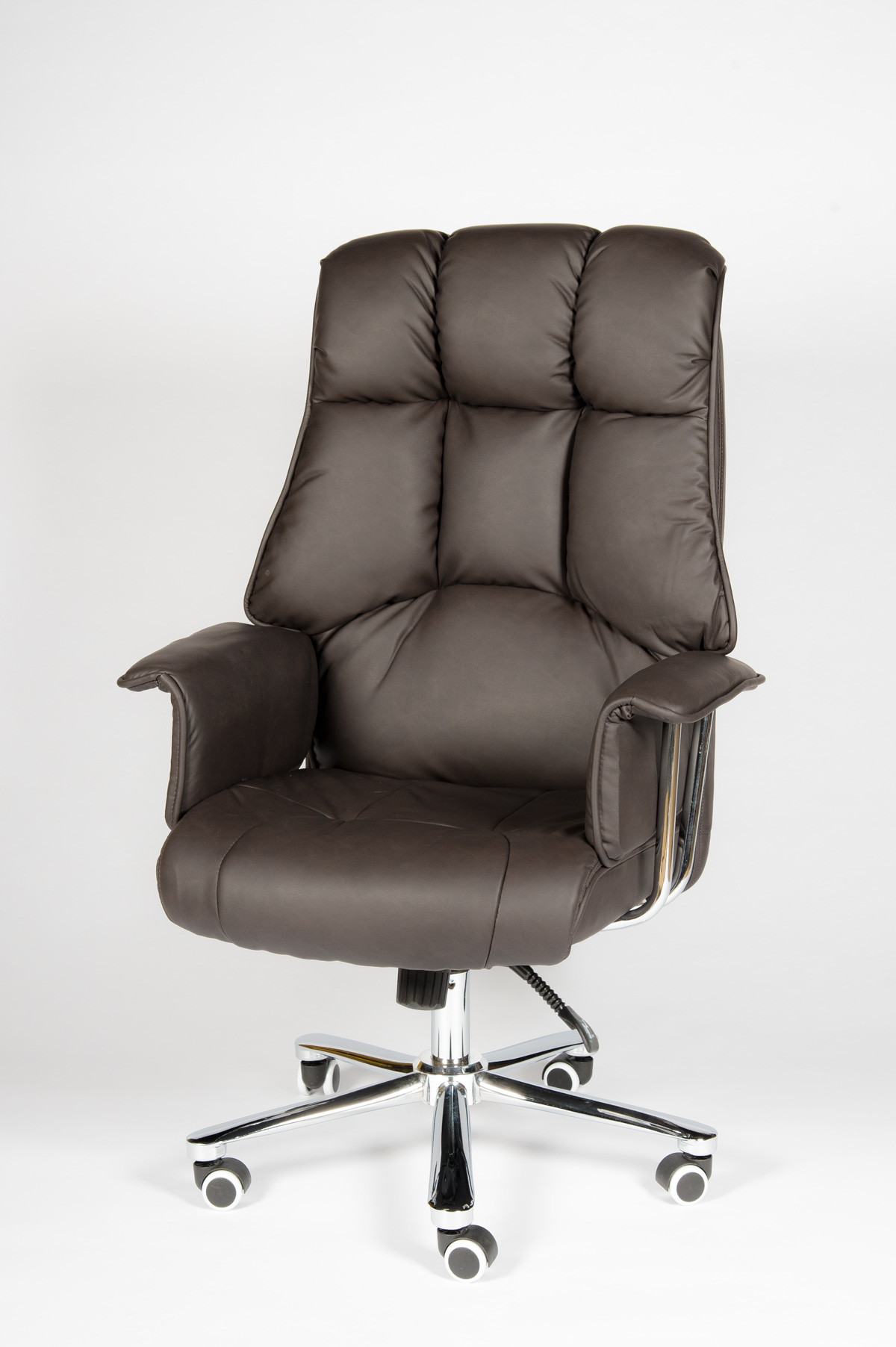 Кресло офисное / Президент / сталь + хром / темно-коричневая экокожа