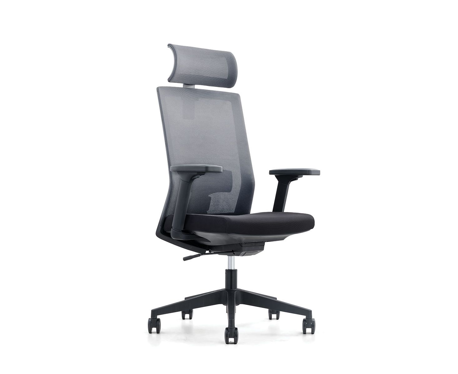 Кресло офисное / Партнер / черный пластик / серая сетка / черная ткань
