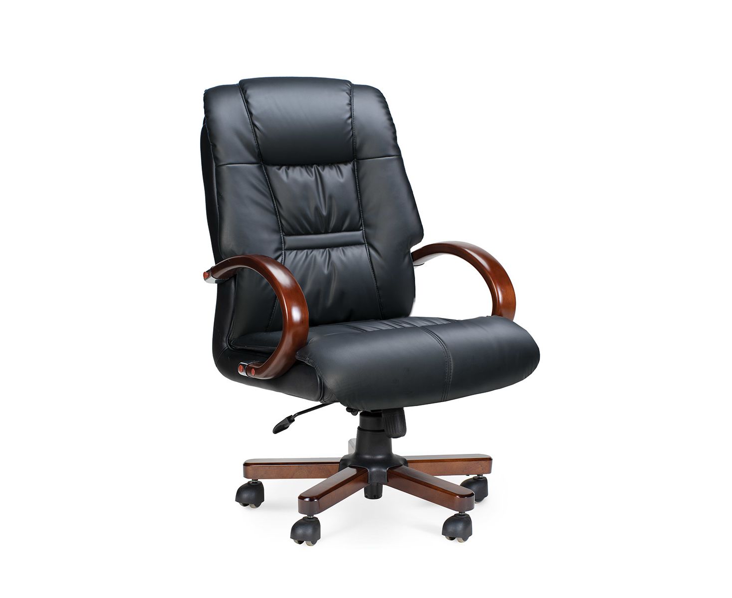 Кресло офисное / Берн / дерево + хром / черная экокожа