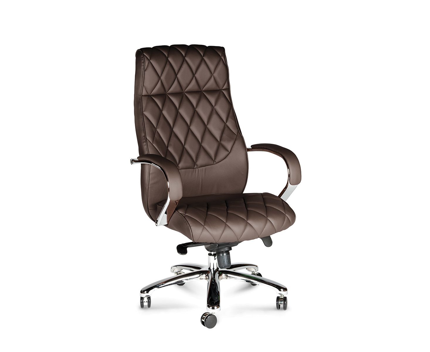 Кресло офисное / Бонд / (brown) сталь + хром /темно- коричневая экокожа