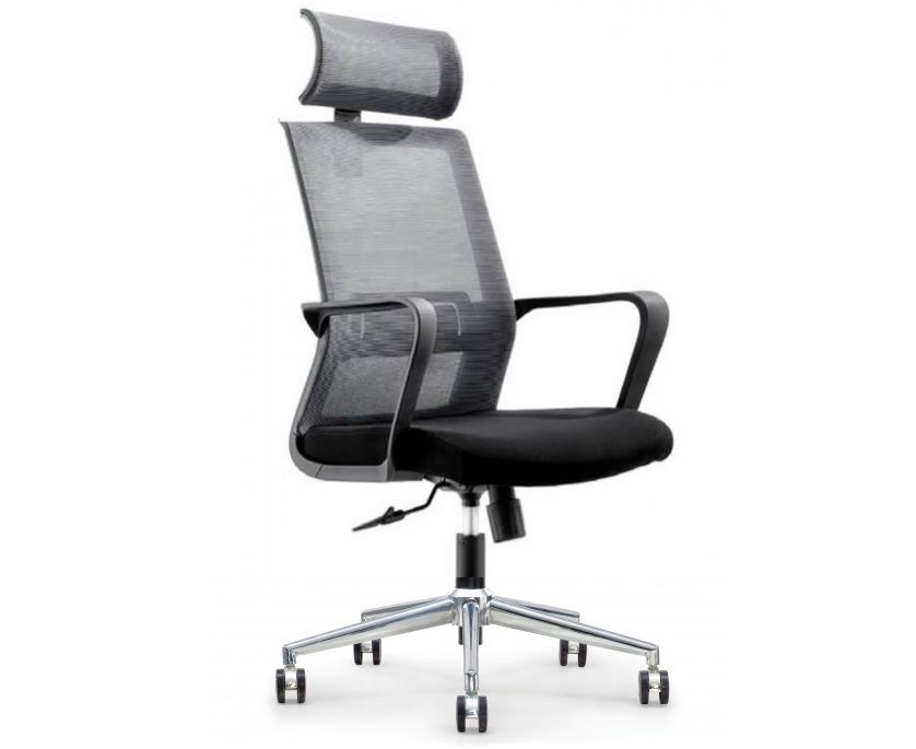 Кресло офисное / Интер / база хром / черный пластик / черная сетка / черная ткань