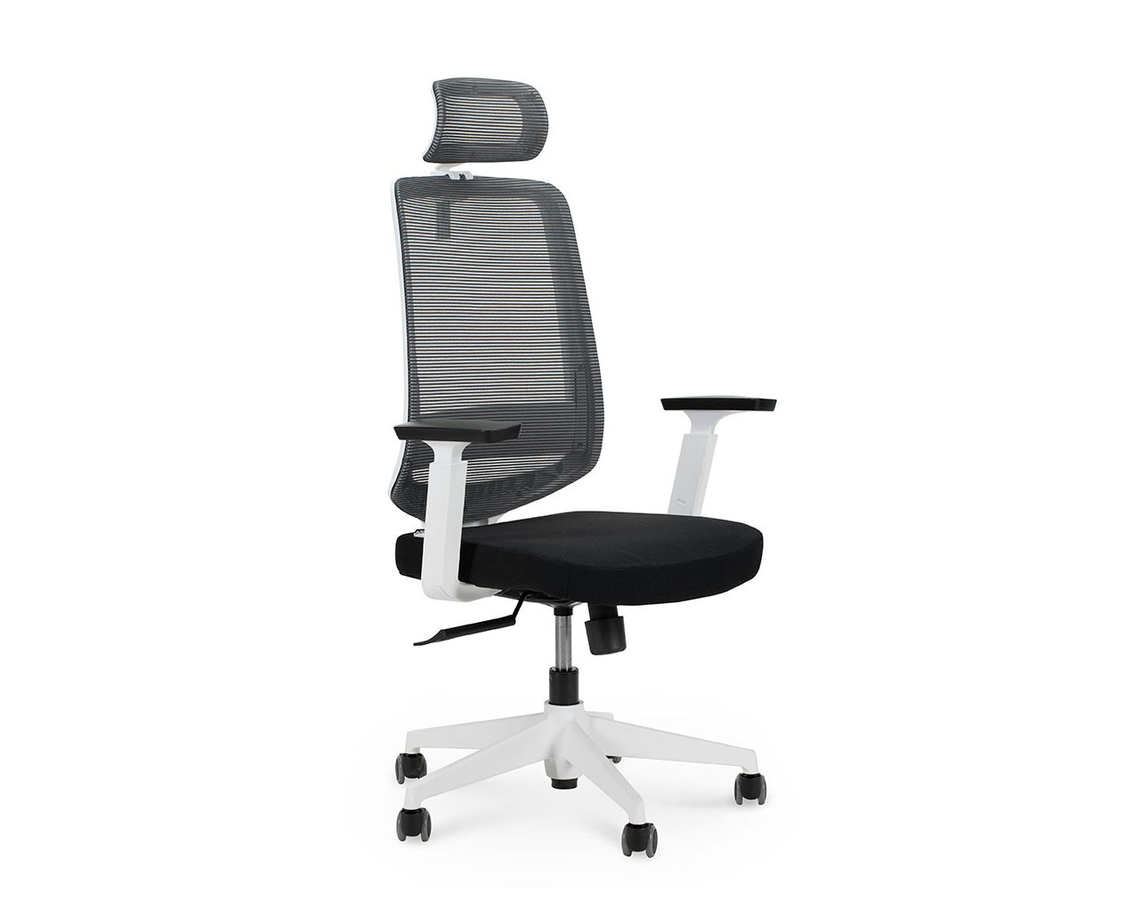 Кресло офисное / Лондон офис white plastic / белый пластик / серая сетка / черная ткань