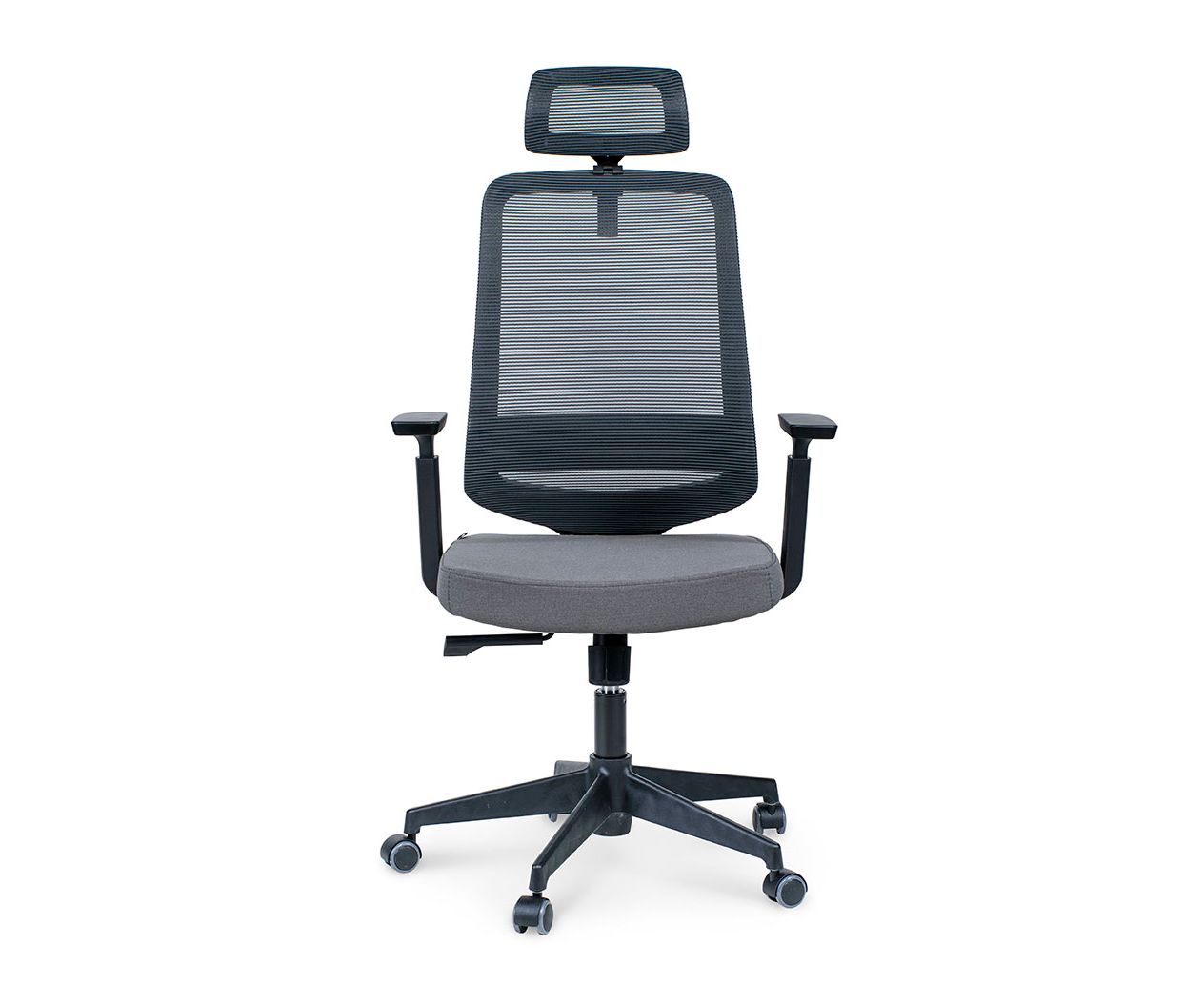 Кресло офисное / Лондон офис black plastic / черный пластик / серая сетка / серая ткань