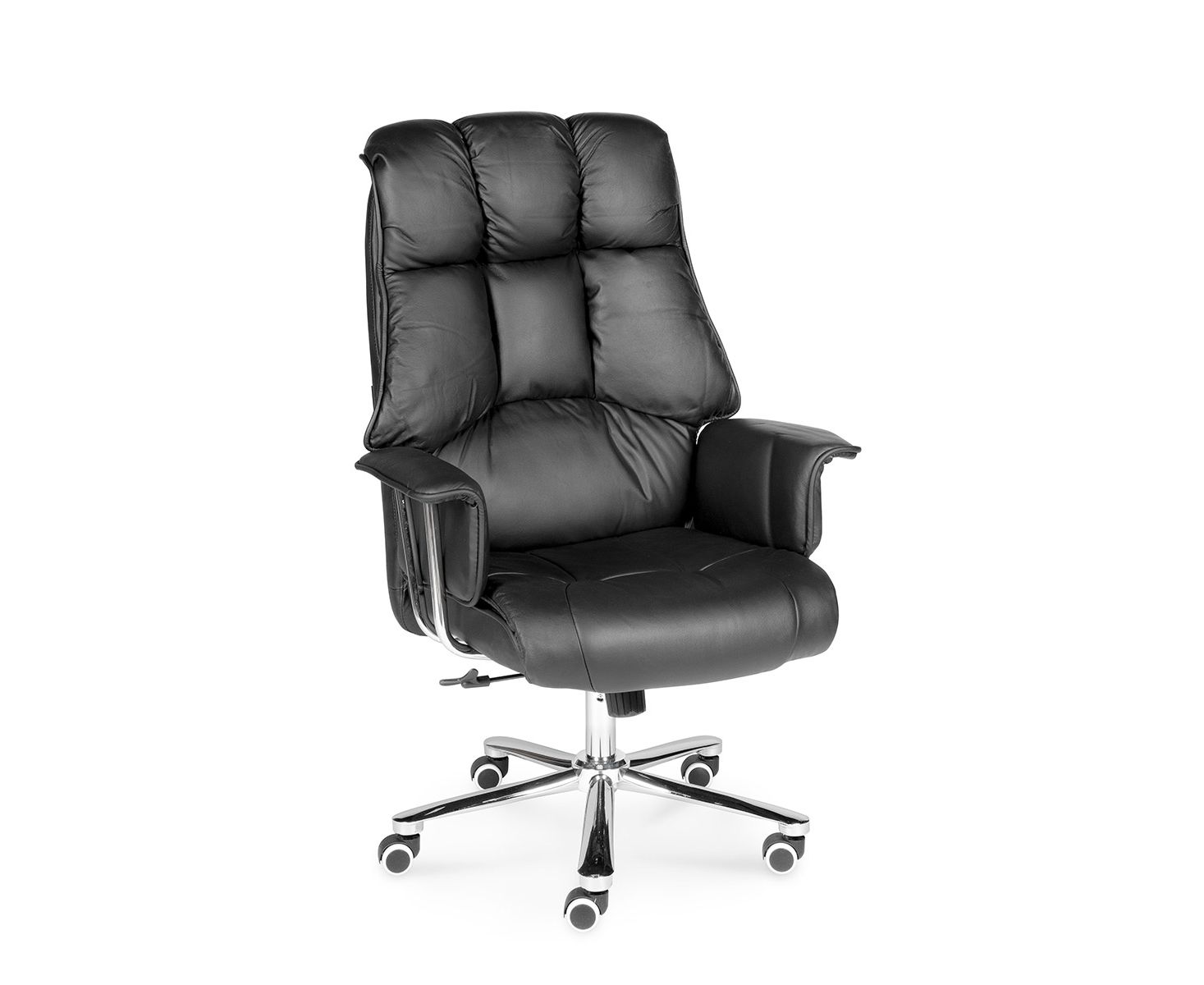 Кресло офисное / Президент / сталь + хром / черная кожа