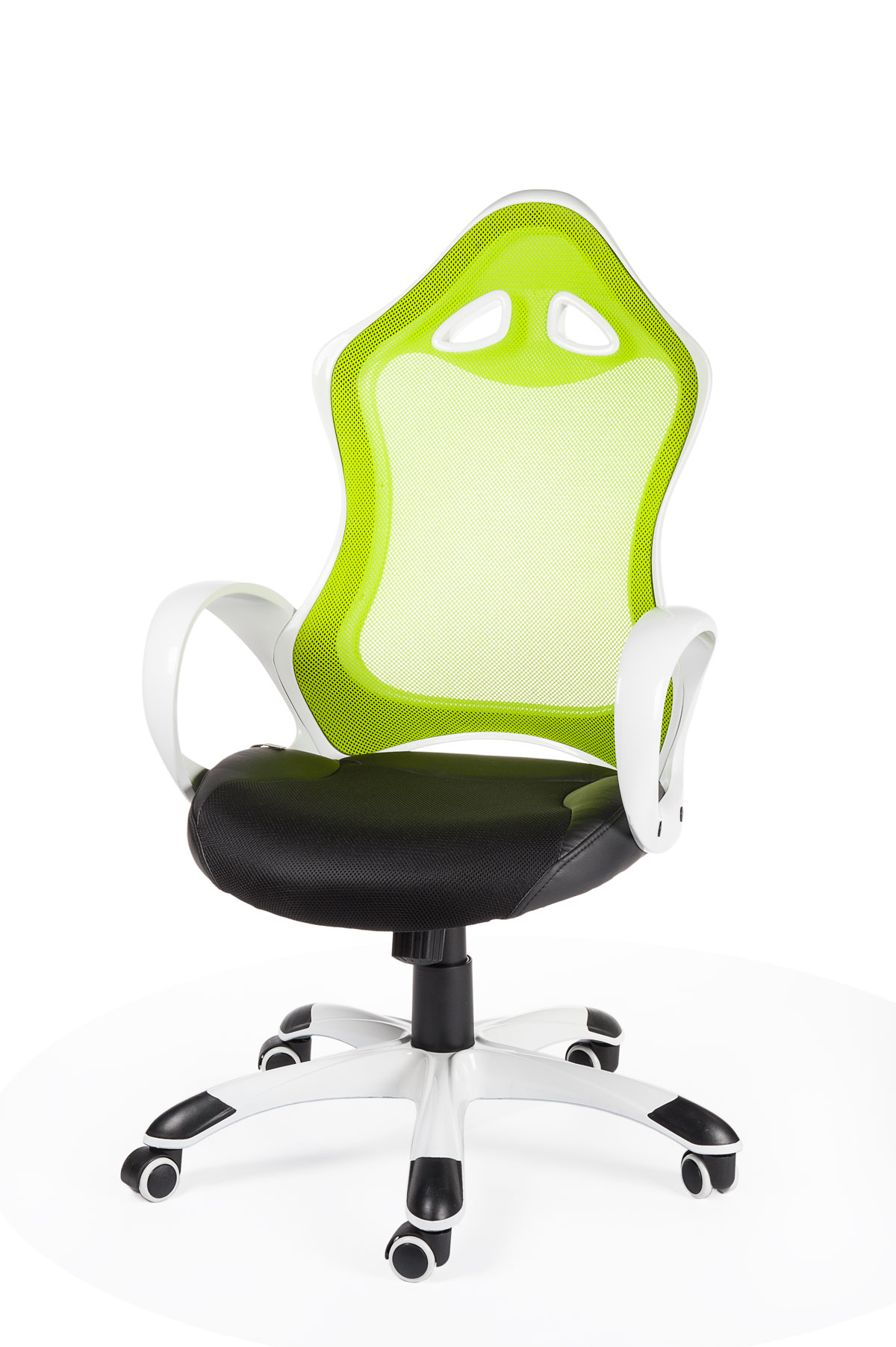 Кресло офисное / Тесла / белый пластик / зеленая спинка / черная сидушка