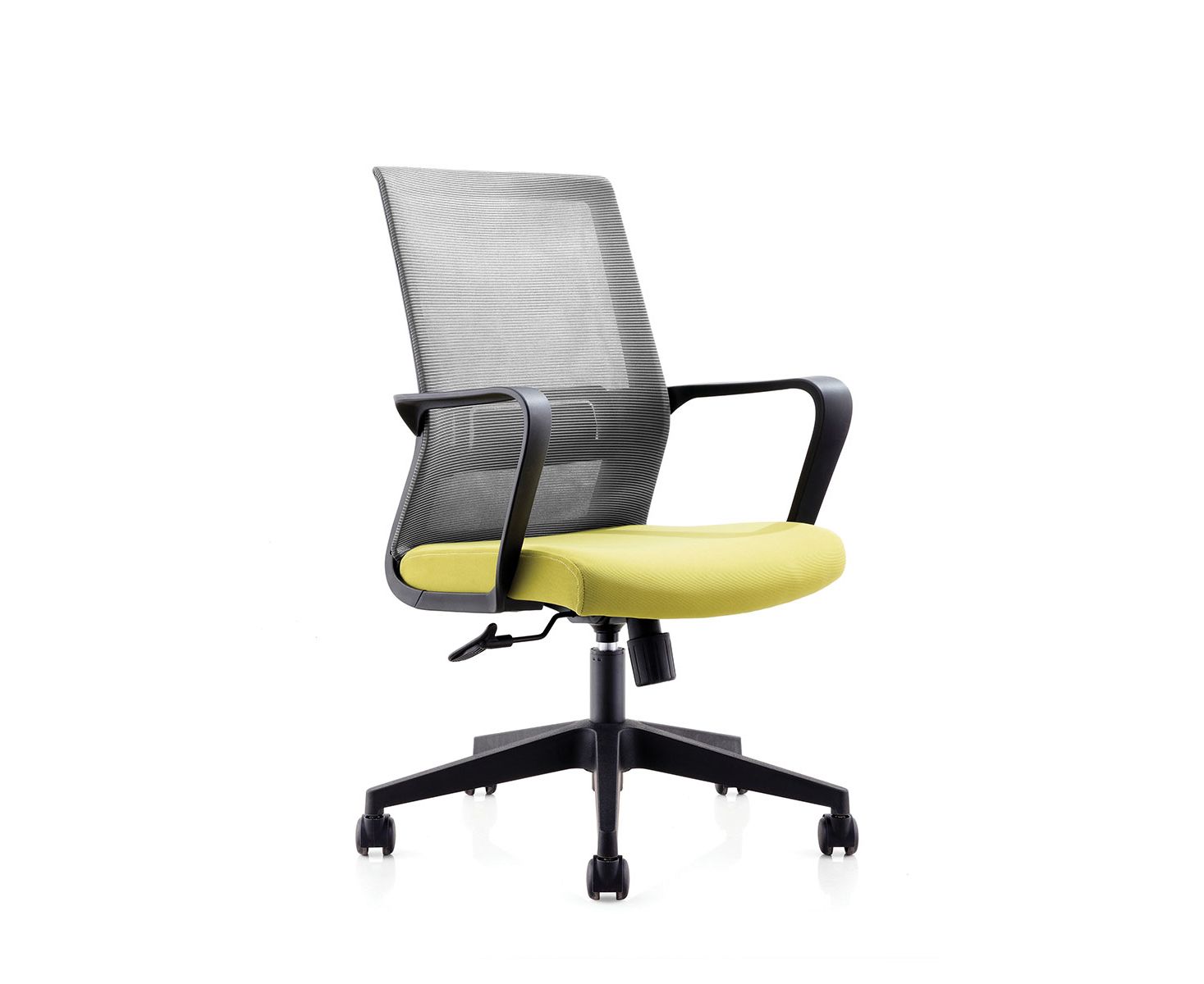 Кресло офисное / Интер LB / черный пластик / серая сетка / зеленая ткань
