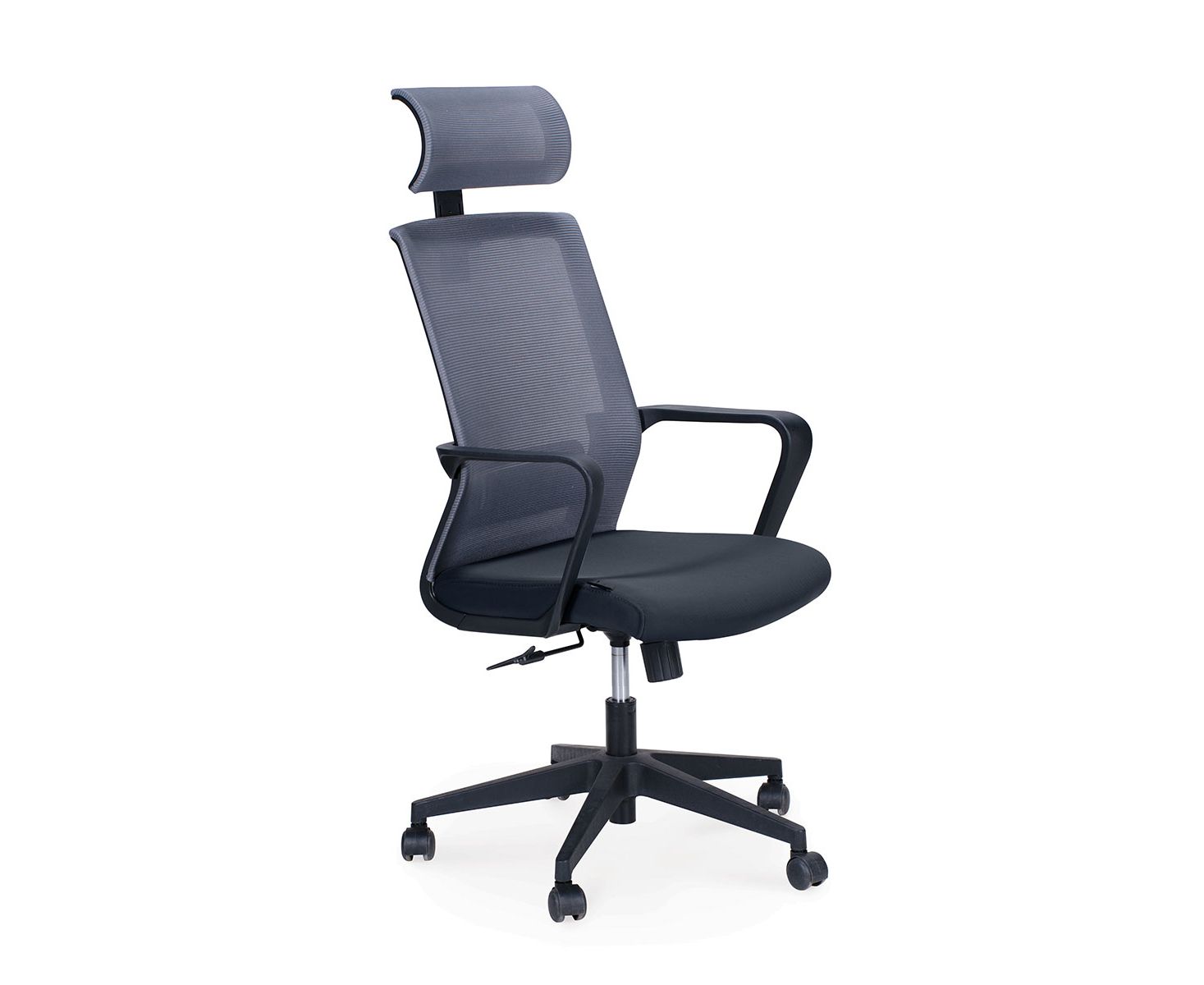 Кресло офисное / Интер / база нейлон / черный пластик / серая сетка / черная ткань