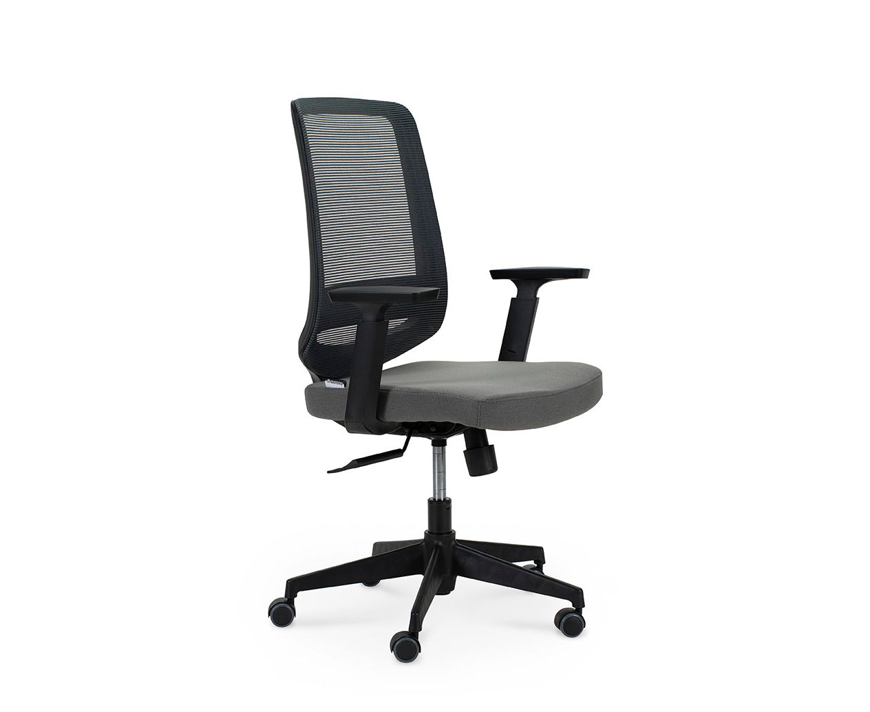 Кресло офисное / Лондон офис LB / черный пластик / серая сетка / серая ткань