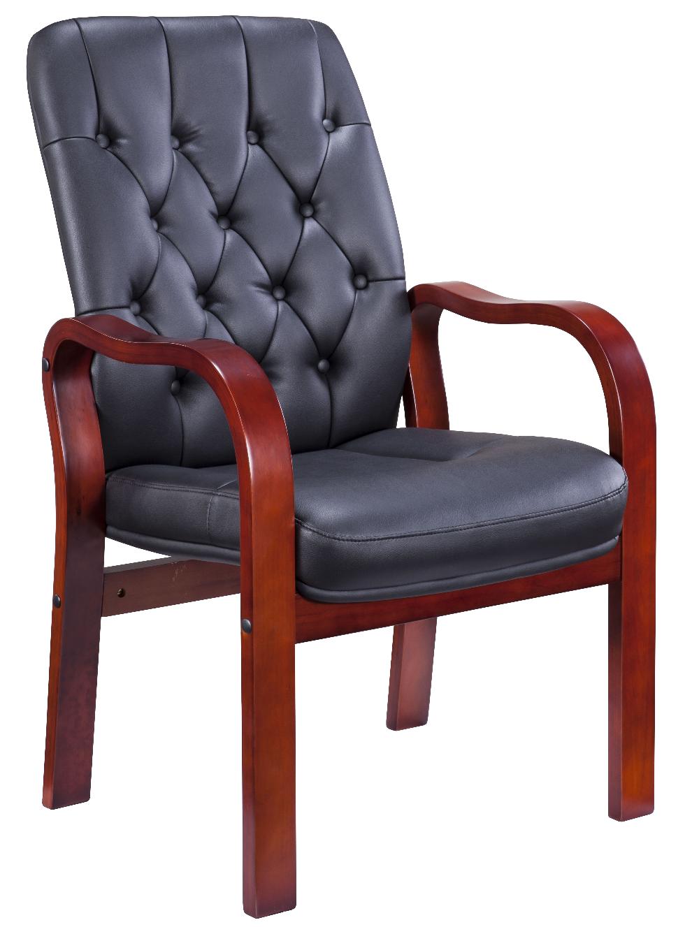 Кресло для посетителя Everprof Monaco Wood CF Экокожа Черный