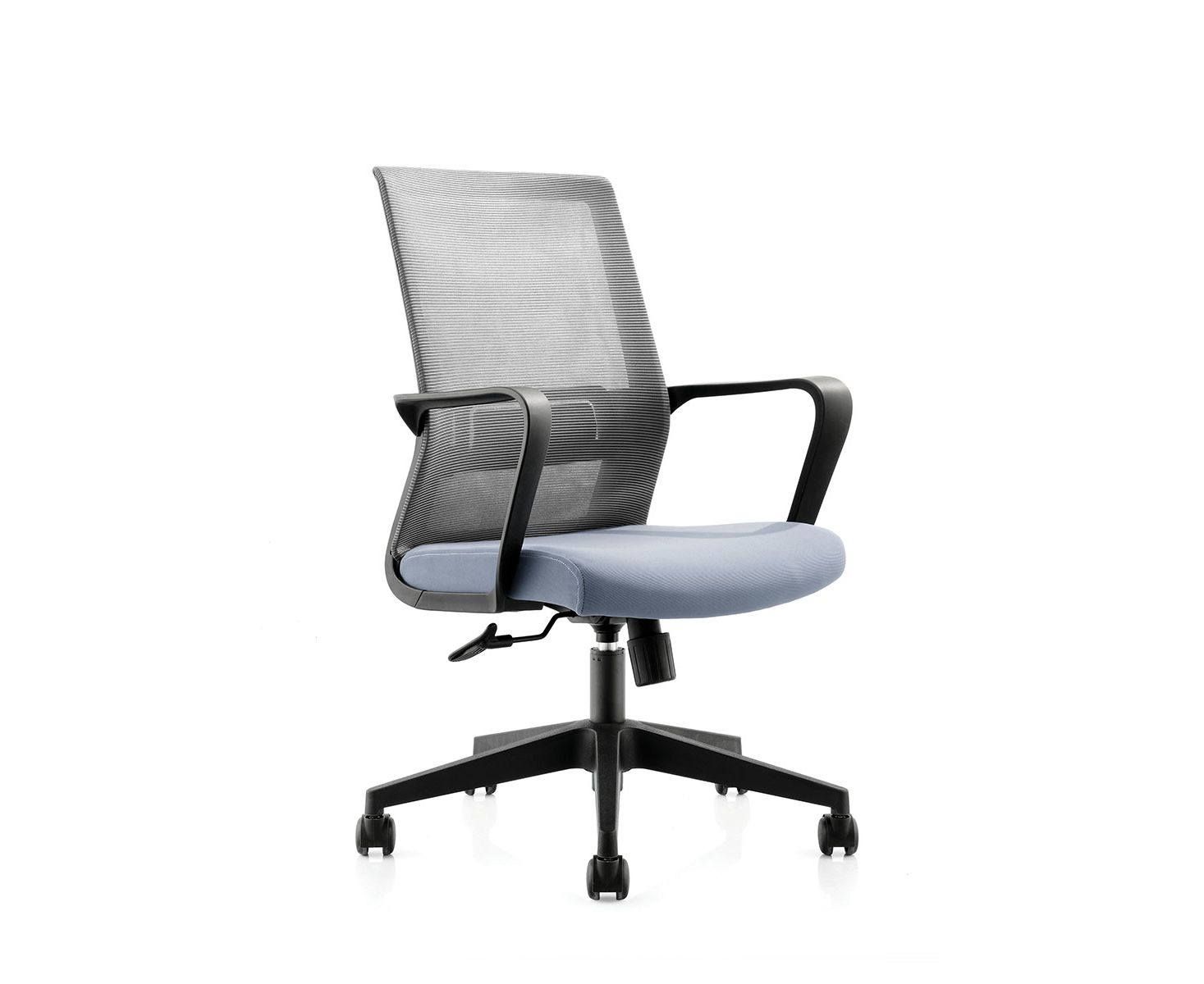 Кресло офисное / Интер LB / черный пластик / серая сетка / серая ткань