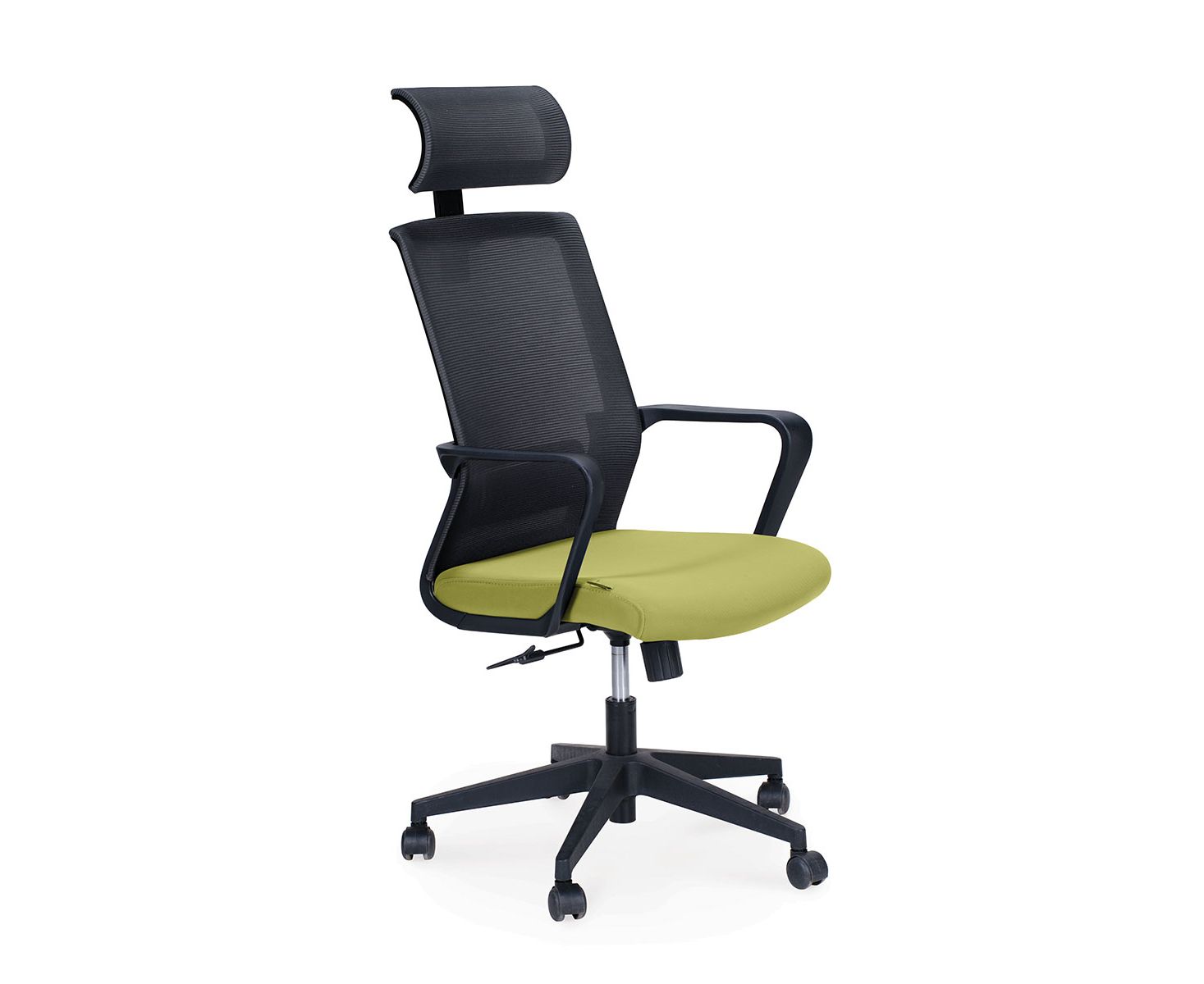 Кресло офисное / Интер / база нейлон / черный пластик / серая сетка / зеленая ткань